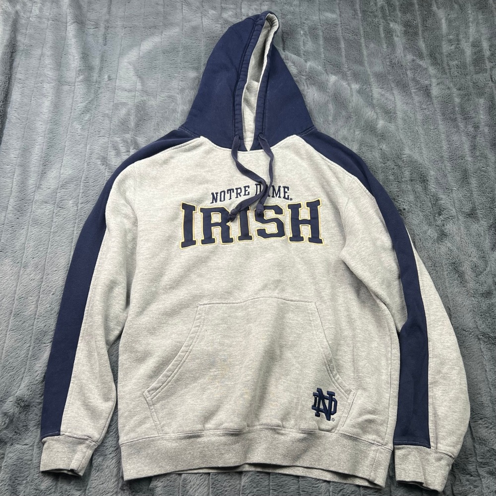 Pro Edge Notre Dame Fighting Irish Hoodie Mens Medium Gray Navy Blue Pullover